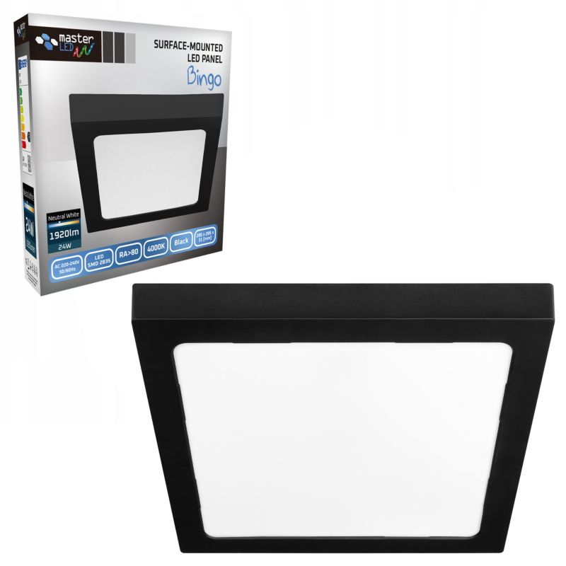 Panel LED MasterLED Bingo 24W 285x285mm IP20 biały neutralny 4000K natynkowy czarny 1 szt.