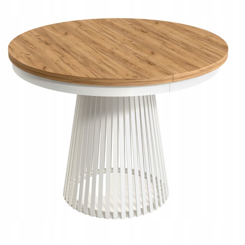 Rozkładany stół Furnidea LAMELLA 100-140-180 cm blat dąb craft złoty nogi białe metal 1 szt.