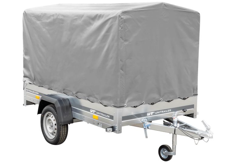 Przyczepka samochodowa Unitrailer na resorach 230x125 GARDEN 230/R KIPP ze stelażem H-1100 i pokrowcem szarym 1 szt.