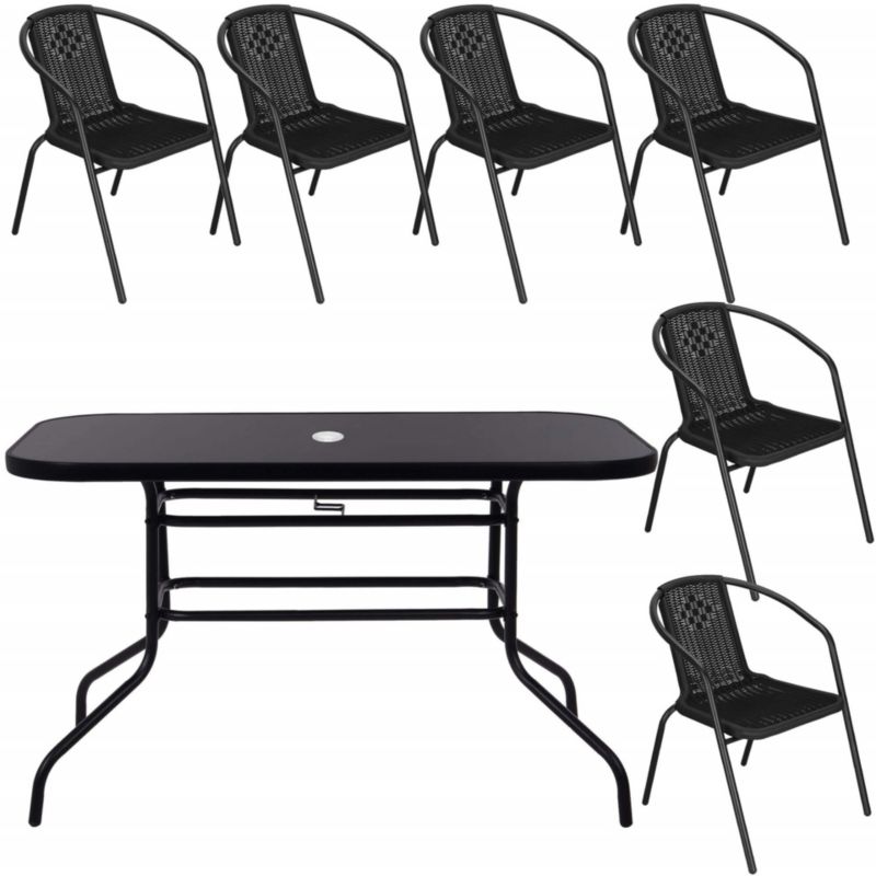 Zestaw mebli ogrodowych Springos stół prostokątny i 6 krzeseł metalowe komplet ogrodowy czarny 1 kpl.