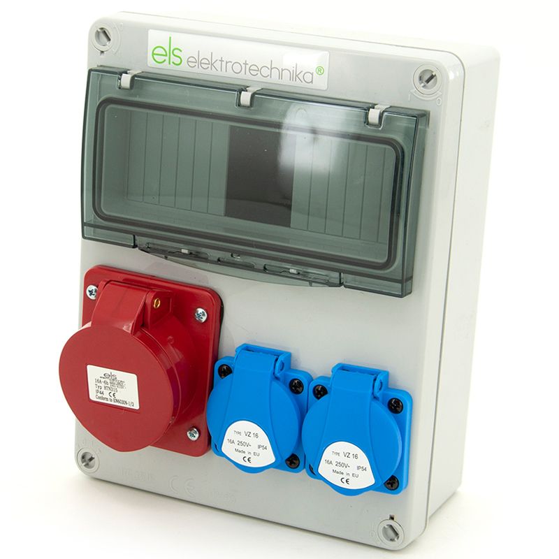 Rozdzielnica budowlana 8-polowa ELS Elektrotechnika 8NO210 2x230V 16A/5 niewyposażona, obudowa naścienna IP65, okablowana, 1 szt.