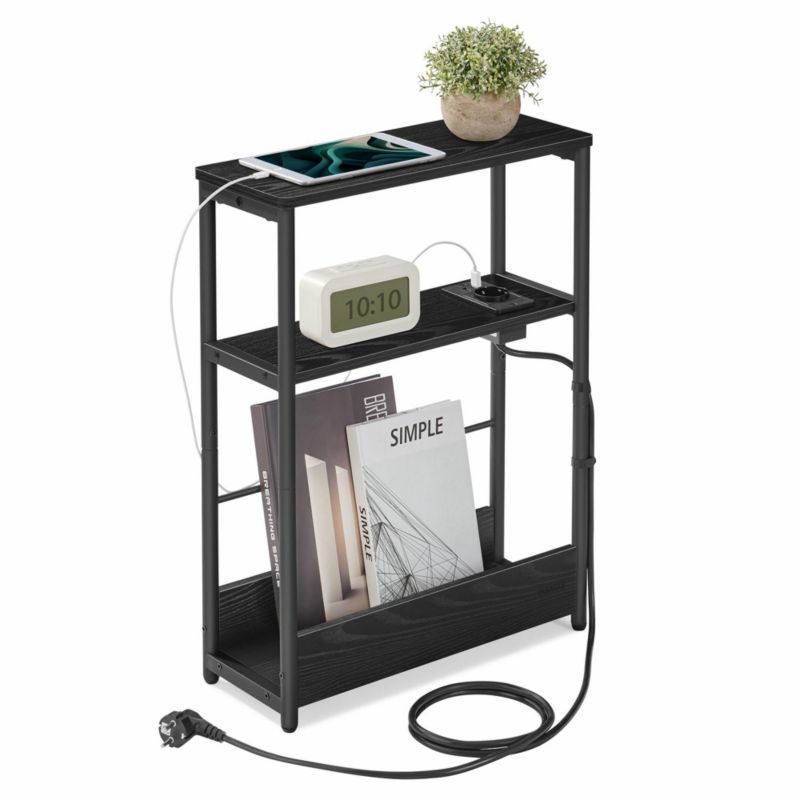 Wąski stolik boczny Songmics czarny z listwą zasilającą 1 szt.