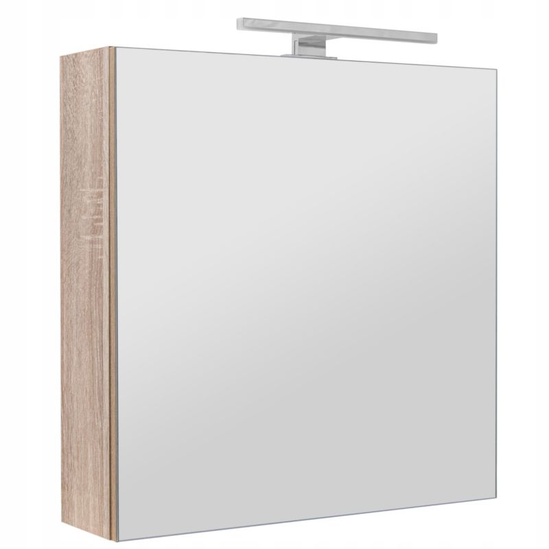 Szafka łazienkowa z lustrem MyFurni, 60 cm, dąb sonoma, oświetlenie LED, wisząca, lustrzana, 1 kpl.