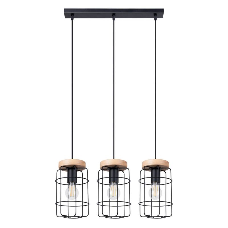 Lampa wisząca Sollux Lighting Gotto L 7105 czarna-drewno szerokość 50 cm 3xE27 x 1 szt.