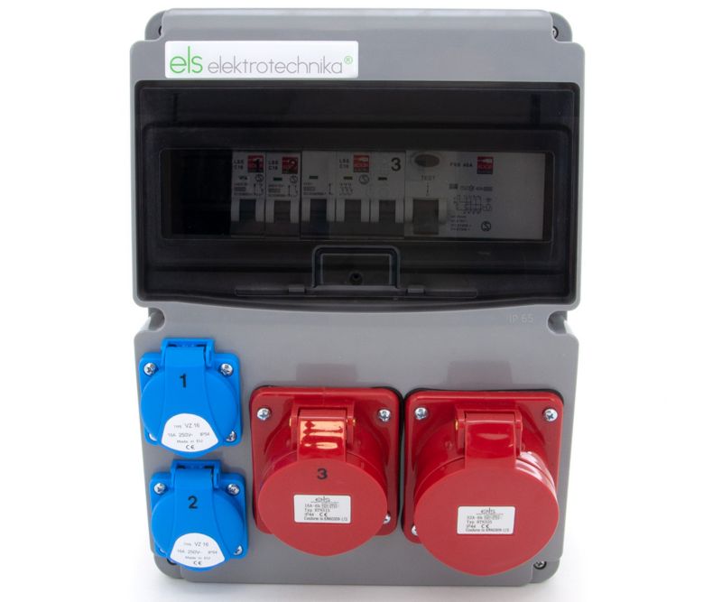 Rozdzielnica budowlana ELS Elektrotechnika 11NO22C11C1F z gniazdami 32A/5P 16A/5P 2x230V, zabezpieczona C16 i FI40/4 1 szt.