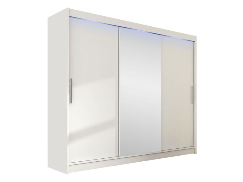 Szafa MIRJAN 24 z drzwiami przesuwnymi Aston I 250 z oświetleniem RGB biały/lustro 1 szt.