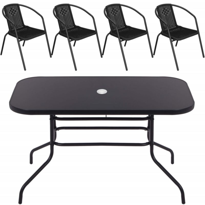 Meble ogrodowe Springos stół 140x80 cm prostokątny i krzesła metalowe 4 szt. czarne 1 kpl