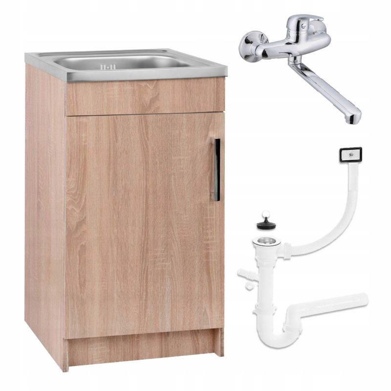 Szafka Kuchenna Stamar Sonoma + Zlewozmywak 50 x 40 + Bateria Ścienna Chrom Syfon 1 szt