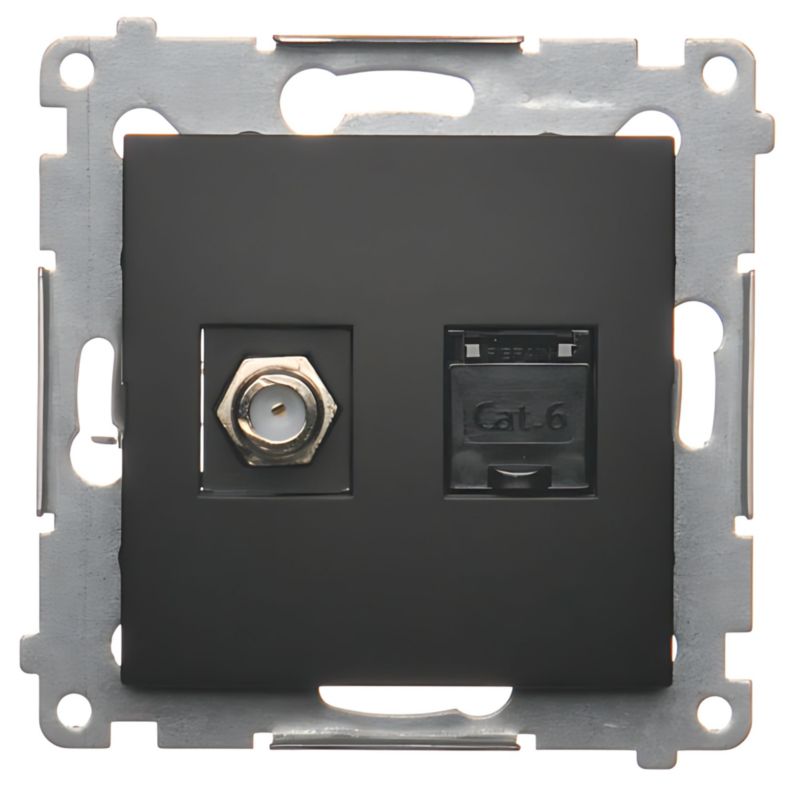 Gniazdo Kombinowane 1X Simon 54 Typ F + RJ45 Kat.6 Czarne 1 szt.