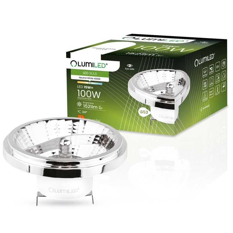 Żarówka LED Lumiled G53 Reflektor AR111 15W 1521lm 4000K 24st 12V Srebrna 1 szt.