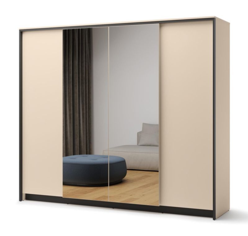 Szafa czterodrzwiowa Bettso Elba uchylna z lustrem i oświetleniem LED do sypialni beżowy czarny 1szt.