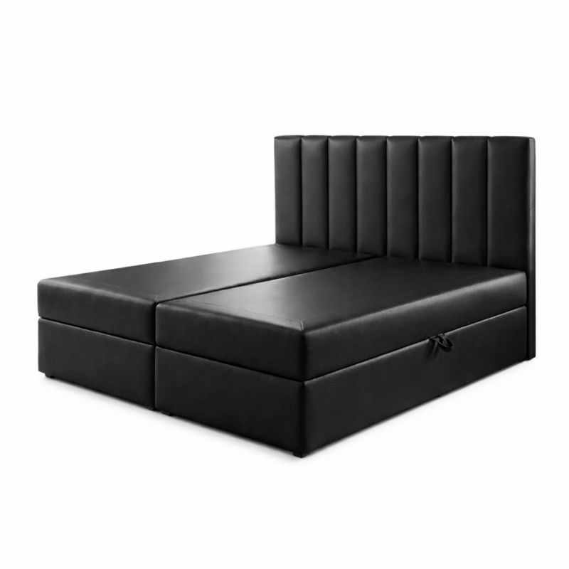 Łóżko kontynentalne 140x200 SONNO BELLO z 2 pojemnikami czarne eko skóra 1 szt.