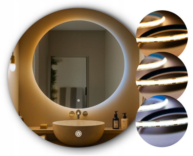 Lustro LED okrągłe 105 cm COB CCT 608 diod/m - 3 Barwy - Włącznik Dotykowy 1 szt.