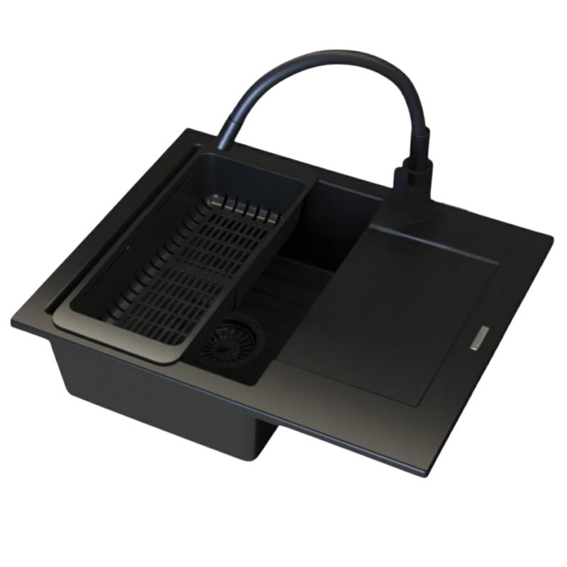 Zlewozmywak Granitowy Czarny Jednokomorowy Z Ociekaczem Granitan Bello Zestaw Zlew Bateria Syfon Czyściki Raypath 1 kpt.