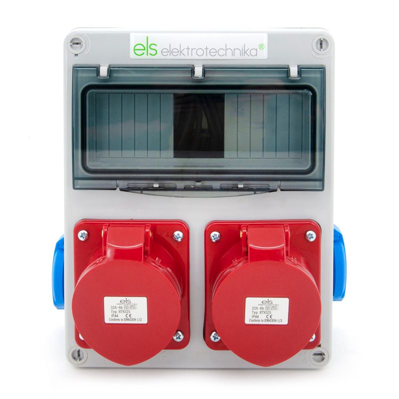 Rozdzielnica budowlana, obudowa ABS 8-polowa ELS Elektrotechnika 8NO202 2x230V 2x32A/5 IP44 okablowana, niezabezpieczona, 1 szt.