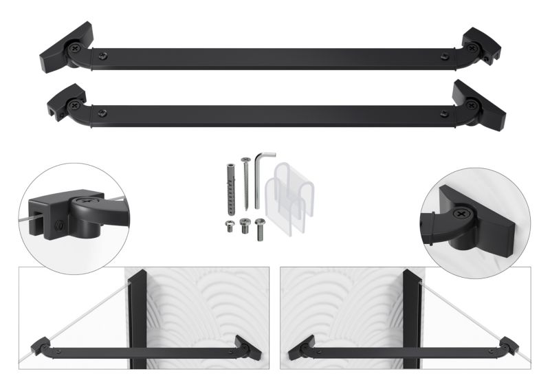 Wsporniki do kabiny SEVANTE kątowe 37cm do szyb 6mm czarne 2 szt.