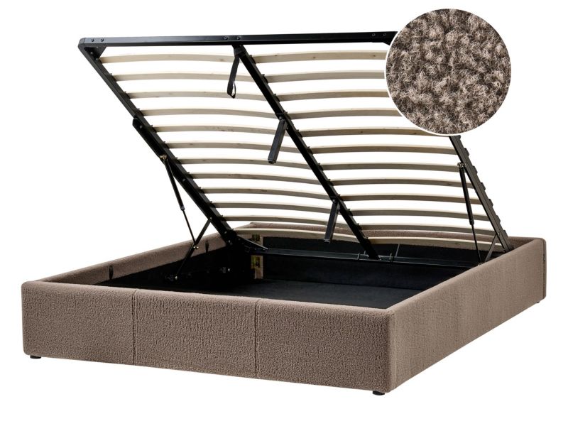 Łóżko z pojemnikiem bez zagłówka Boucle Dinan 140 x 200 cm Beżowoszary 1 szt.