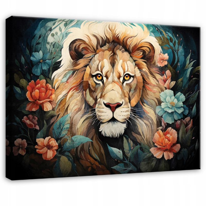 Obraz WALLARENA Dla Dzieci Na Płótnie Dla Dzieci Zwierzęta Lew Niebieski 60x40 cm PP14885O4 1 szt.