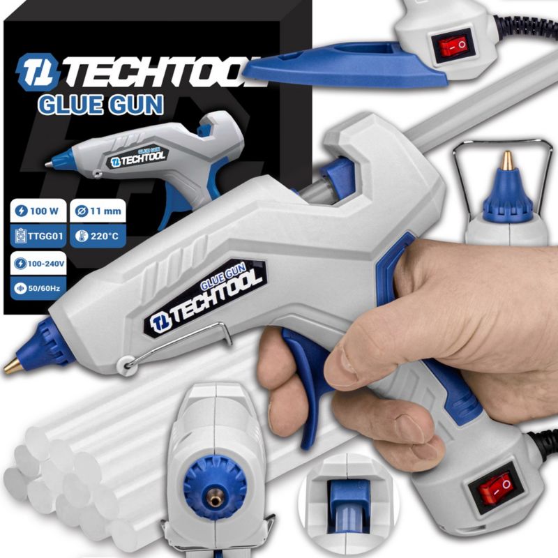 Pistolet do kleju na gorąco TECHTOOL 100W + klej 1 kpl.