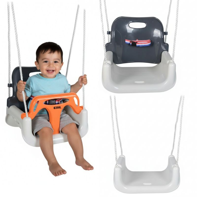 Huśtawka dla dzieci ogrodowa Coil fotel wiszący mocna kubełkowa 3w1 pasy pomarańczowa 1szt