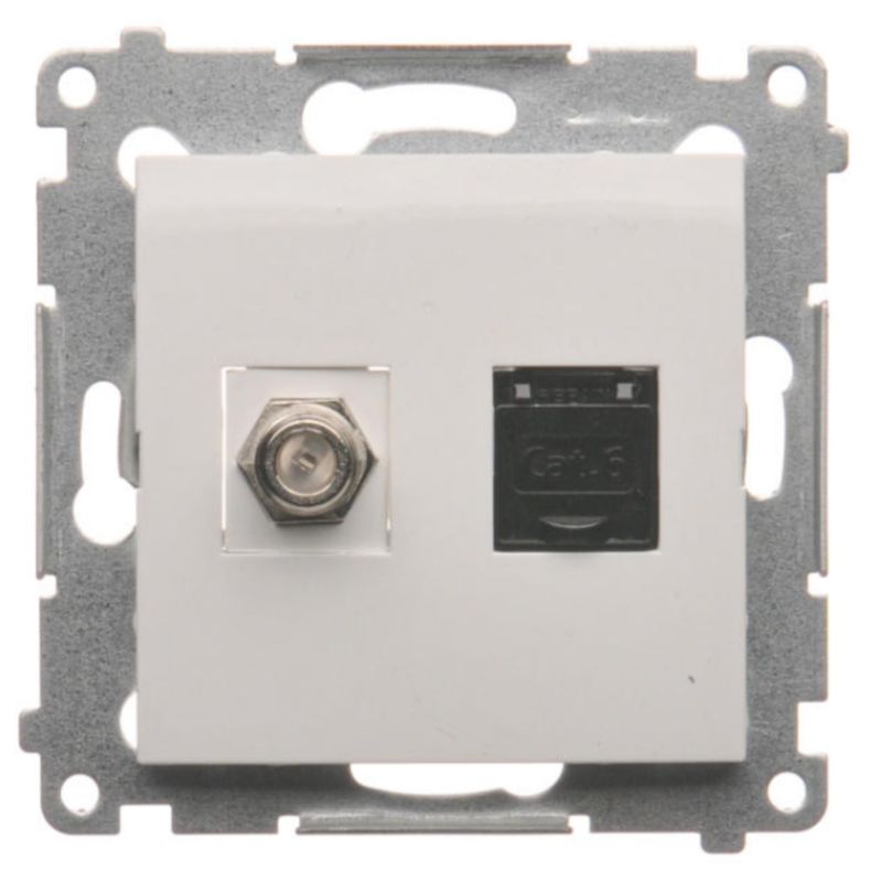 Gniazdo Kombinowane 1X Simon 54 Typ F + RJ45 Kat.6 Białe 1 szt.