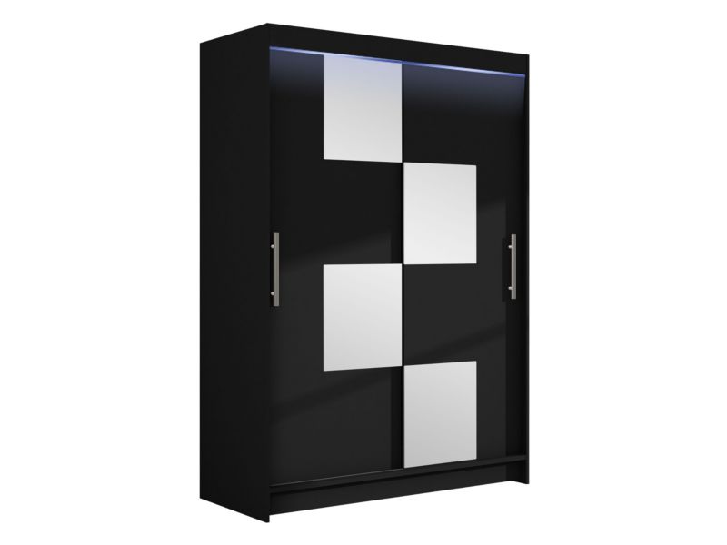 Szafa MIRJAN 24 z drzwiami przesuwnymi Miami III z oświetleniem RGB czarny/lustro 1 szt.