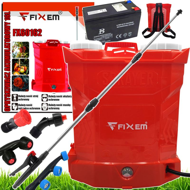 Opryskiwacz akumulatorowy Fixem ciśnieniowy plecakowy elektryczny 16l lanca 117cm 1kpl