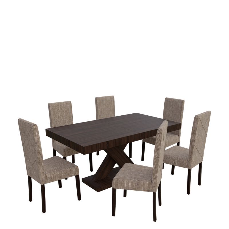 Zestaw RO06 MIRJAN 24 Stół rozkładany S05 90x160/210 + 6 krzeseł K02 orzech + jasny brąz 1 kpl.