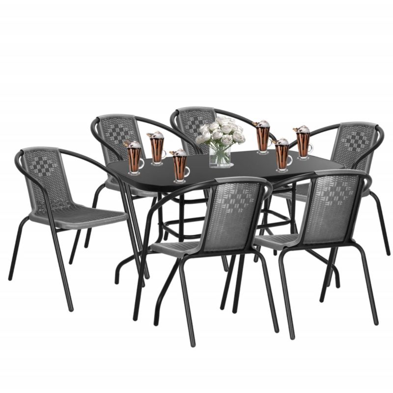 Zestaw mebli ogrodowych Springos stół prostokątny i 6 krzeseł metalowych komplet czarno-szary 1 kpl.