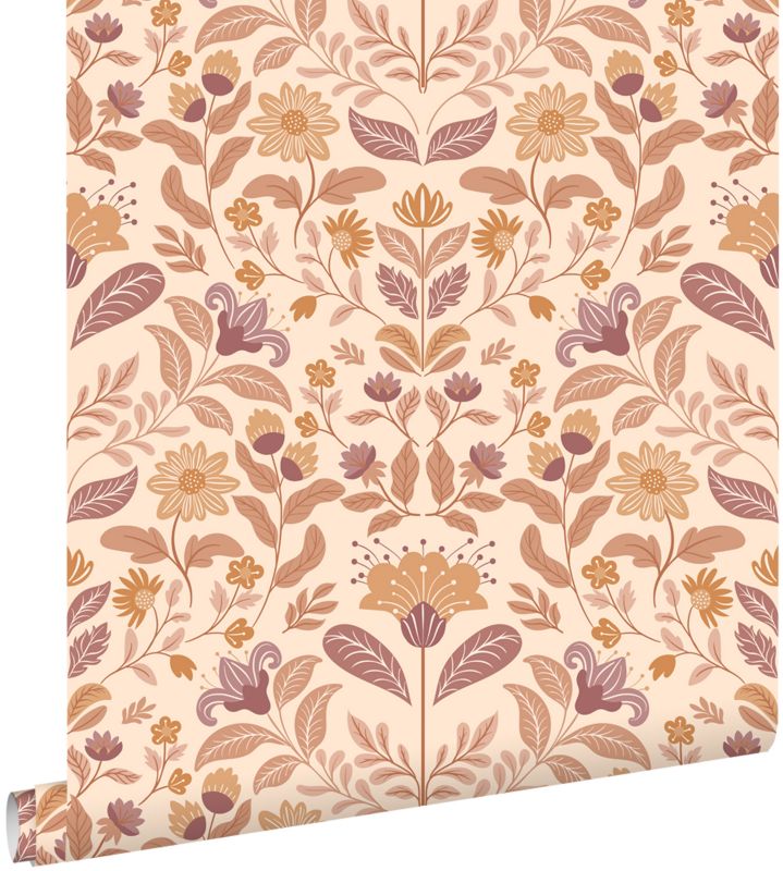 Tapeta ESTAhome zabytkowe kwiaty beżowymIfioletowym 50 x 900 cm - 1 rol.