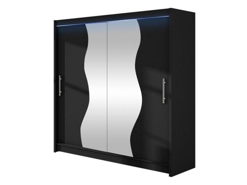 Szafa MIRJAN 24 z drzwiami przesuwnymi Begas z oświetleniem RGB czarny/lustro 1 szt.