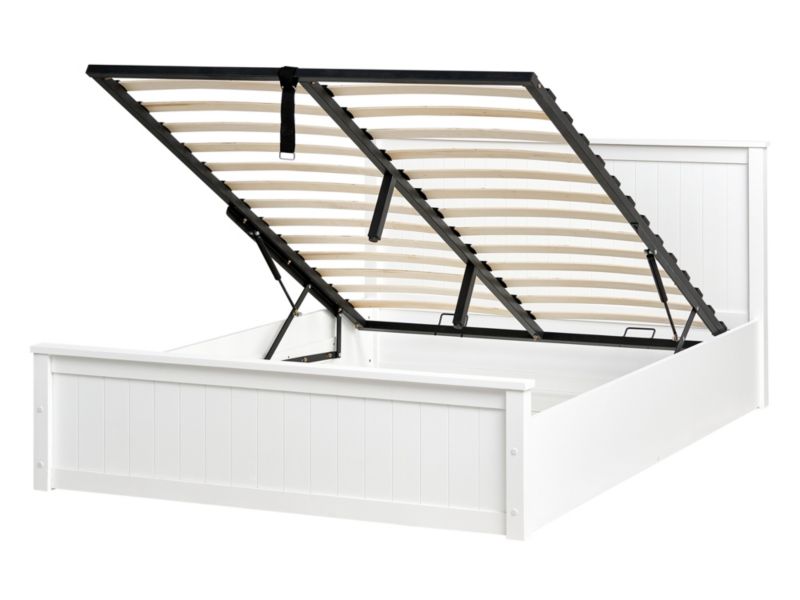 Łóżko z pojemnikiem Drewno sosnowe LAMBRES 140 x 200 cm Biały 1 szt.