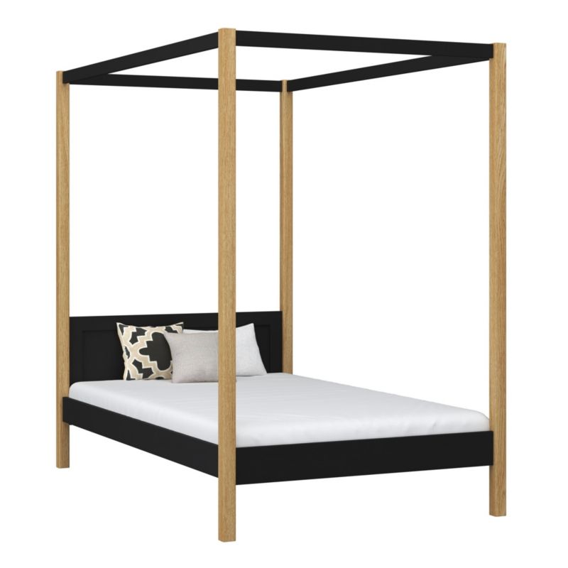Drewniane łóżko N-WOOD pojedyncze z baldachimem N02 czarno dębowy 80x180 1szt.