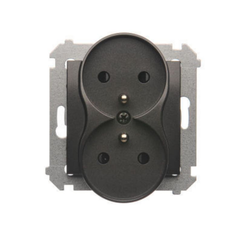 Gniazdo Podwójne 2X Simon 54 Antracyt z Uziemieniem i Przesłonami 1 szt.