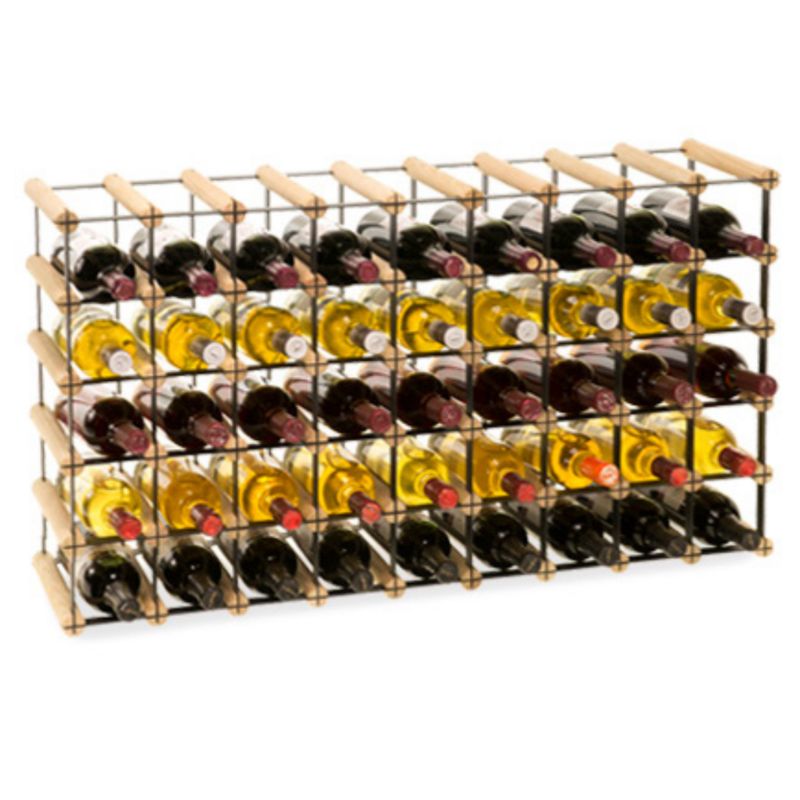 Stojak na wino MODO24 na butelki PET szafka wielki eko na 45 butelek czarny metal drewno naturalne 1 szt.