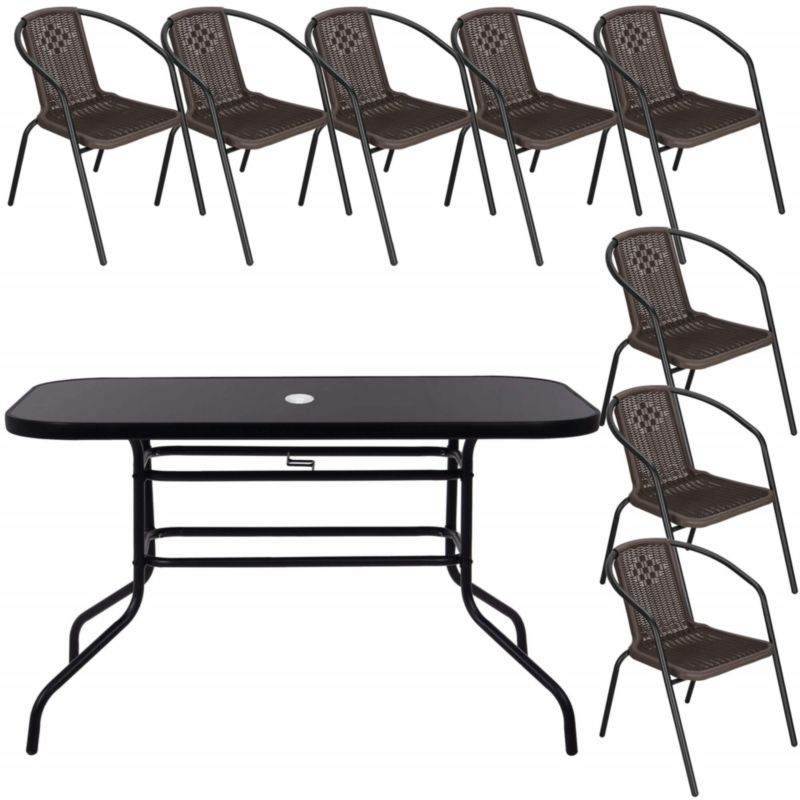 Zestaw mebli ogrodowych Springos stół prostokątny i 8 krzeseł metalowych komplet czarno-brązowy 1 kpl.
