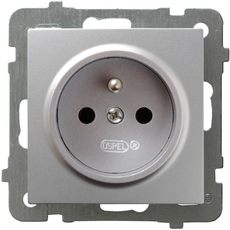 Gniazdo pojedyncze Ospel As z uziemieniem srebrne