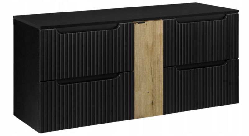 Szafka łazienkowa Furnidea 140 cm wisząca z blatem czarny ryflowane fronty 1 drzwi 4 szuflady Nova Black 1 szt.