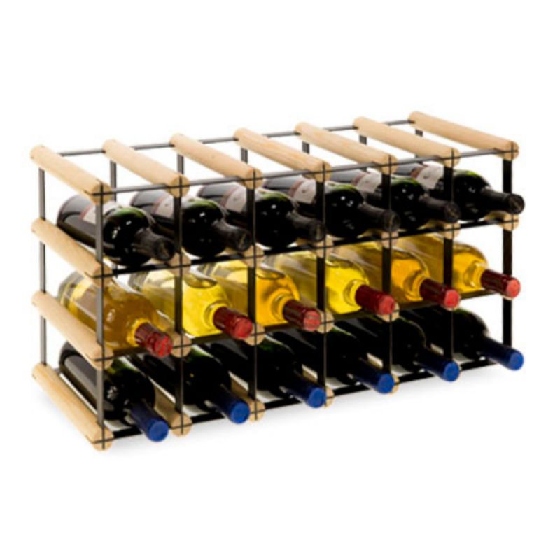Stojak na wino MODO24 na butelki PET szafka duży eko na 18 butelek czarny metal drewno naturalne 1 szt.