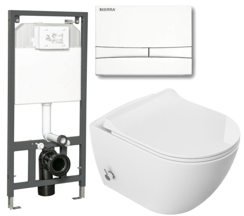 Zestaw WC stelaż z przyciskiem Kerra z funkcją bidetu rimless 51x36x32cm 1szt