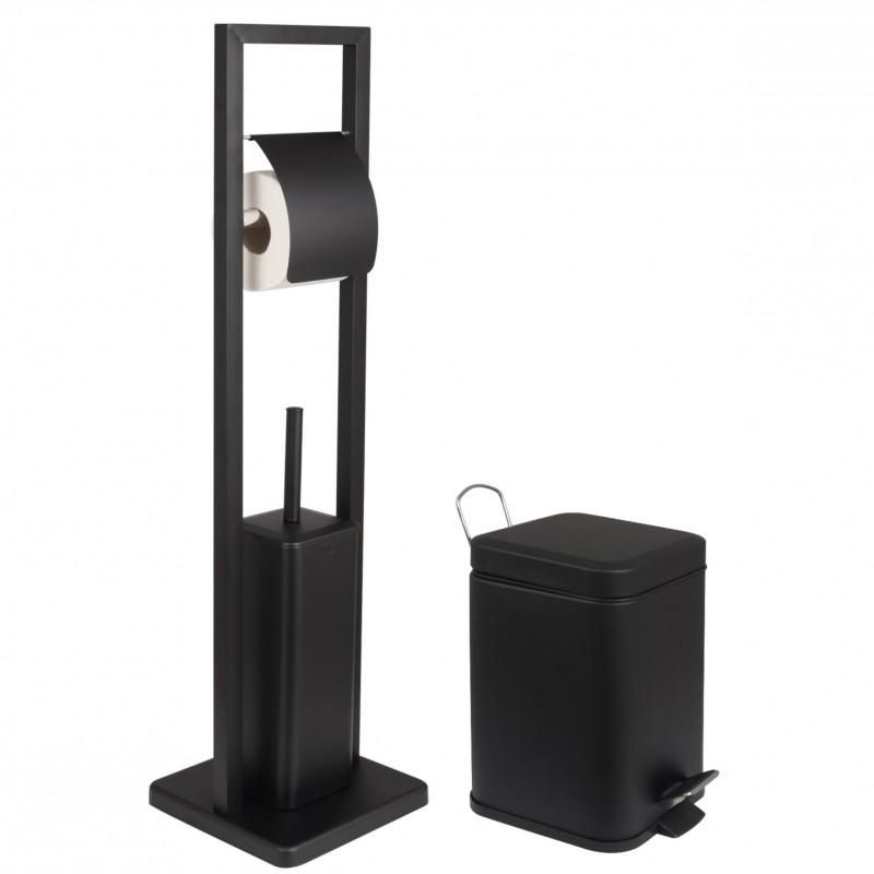 Zestaw łazienkowy czarny 2-elementy Yoka Home - kosz na śmieci i stojak na papier toaletowy ze szczotką do WC - 1 szt.