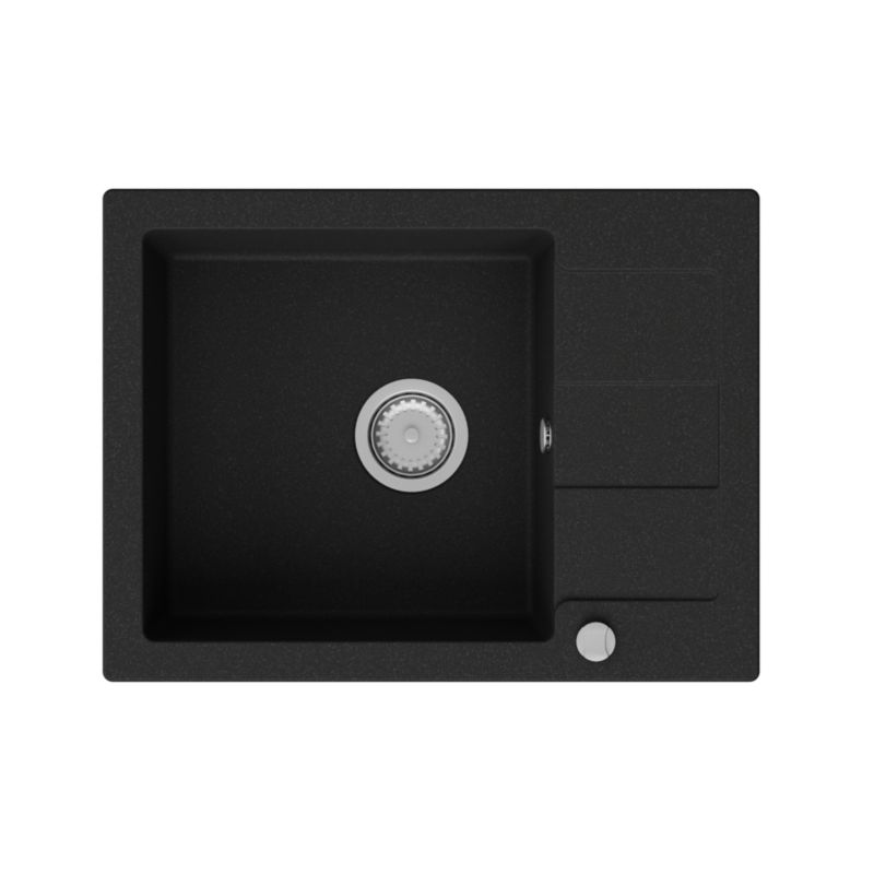 Zlewozmywak granitowy GranMaster Quadrato 640x480x174 mm, jednokomorowy z ociekaczem, czarny metalik 1 szt.