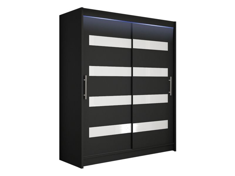 Szafa MIRJAN 24 z drzwiami przesuwnymi Presto IV z oświetleniem RGB czarny/biały lacobel 1 szt.