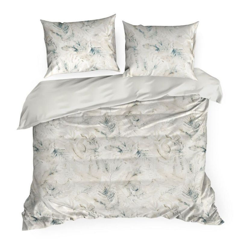Pościel SPRING/82 Eurofirany liście beż turkus 160x200 cm satyna bawełniana 1 kpl.