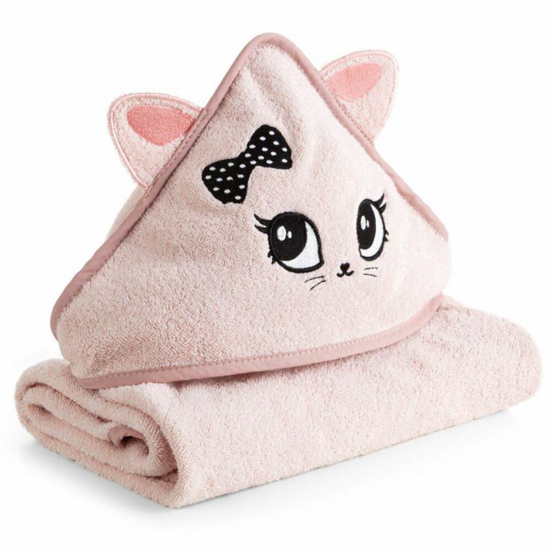 Ręcznik Baby72 Eurofirany 100 x 100 cm różowy bawełna z kapturem i motywem kotka 1 szt.