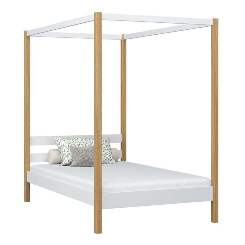 Drewniane łóżko N-WOOD pojedyncze z baldachimem N01 biało dębowy 80x180 1szt.