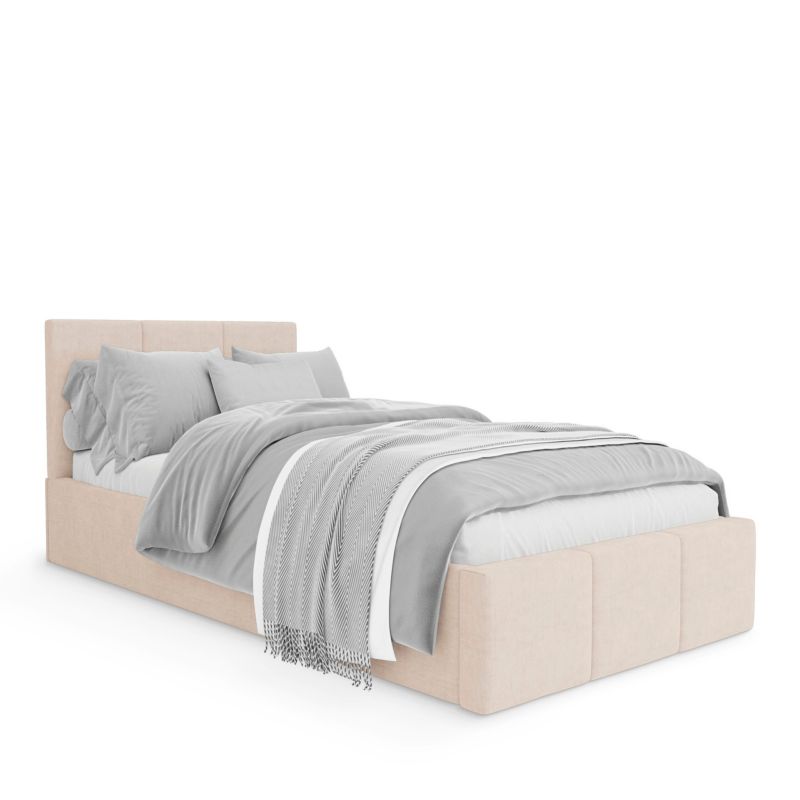 Łóżko Muralo Tapicerowane z Pojemnikiem Kremowe 90x200x110 cm 1szt.
