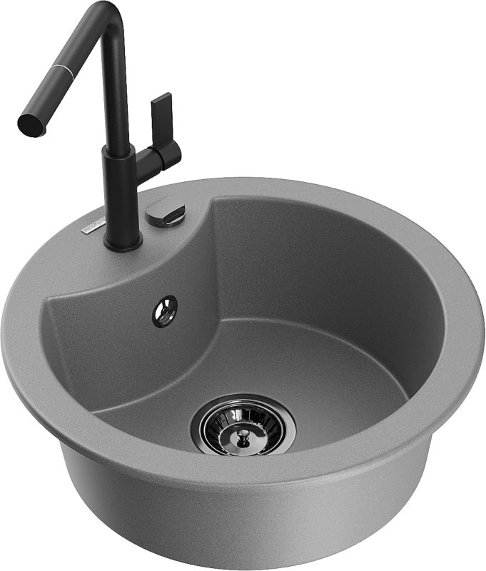 Zlewozmywak granitowy Mexen Diego 1-komorowy z baterią kuchenną Rita beżowy - 6512-69-670300-50 1 szt.