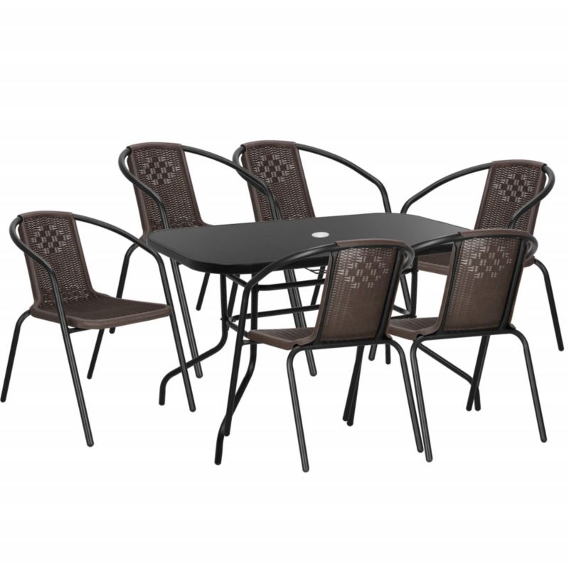 Zestaw mebli ogrodowych Springos stół prostokątny i 6 krzeseł metalowych czarno-brązowe 1 kpl.