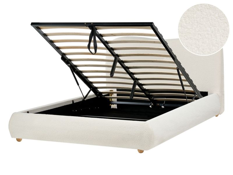 Łóżko z pojemnikiem Boucle Blagnac 140 x 200 cm Złamana biel 1 szt.